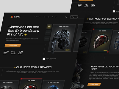 ENEFTY - NFT Marketplace Website blockchain crypto cryptocurrency dark digital art eth futuristic hero section landing page marketplace nft nftart nfts tokens ui ui design ux web web design website