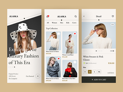 ALASKA - FASHION STORE app design clean e commerce ecommerce app elegant fashion fashion app fashion brand ios luxury mobile mobile app mobile ui online store shop app shopping app ui uidesign ux