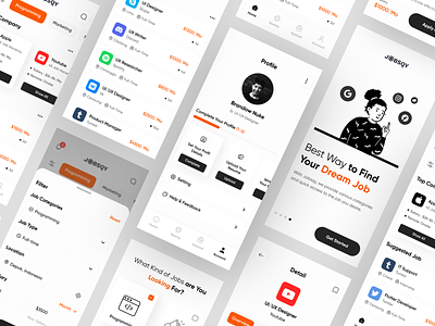 Jobsqy - Job Finder Mobile App app career find work hire hiring app job application job board job finder job list job listing job platform job portal job search mobile mobile app popular ui ux vacancy