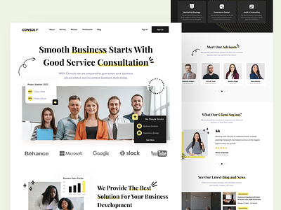 Consuly - Consulting Landing Page View advisor agency agency website business business consultation business development business owner consultancy consultation firm consulting finance header homepage landing page product services ui ux web website