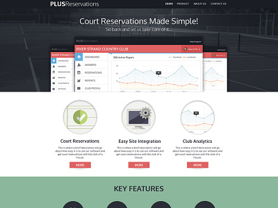 Plus Reservations - Web design flat home page tennis website