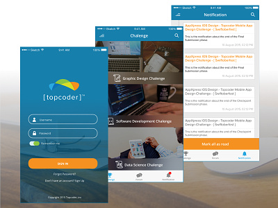 Topcoder Apps Redesign application design notification splash screen topcoder ui uiux ux