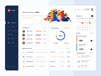 Data Dashboard for Language Tutors branding dashboard design learning app learning platform social teachers ui ux web web site website