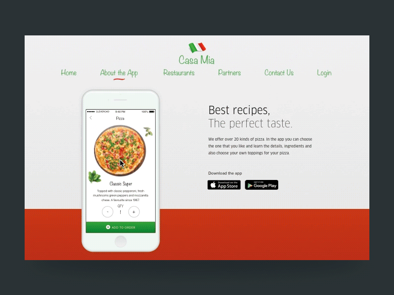 Casa Mia Concept catalog diches gif ios location map mobile order pizza resto scroll web
