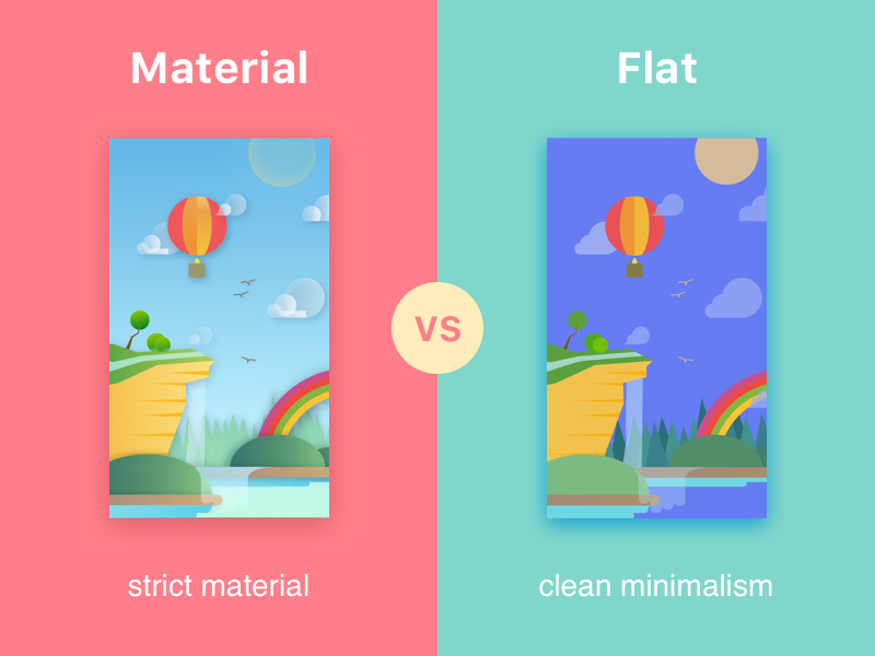 Material vs. Flat android ios 2d vector summer differences nature illustration article flat material