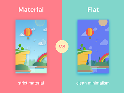 Material vs. Flat 2d android article differences flat illustration ios material nature summer vector