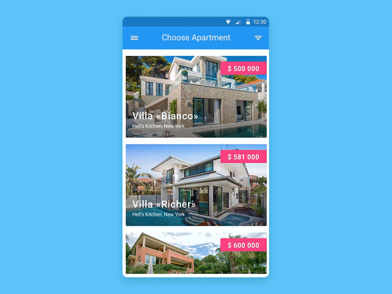 Real Estate App android animation estate filter find gif house housing location map real estate search
