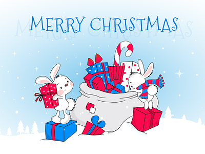 Christmas Illustration christmas free freebie gifts holiday illustration new year rabbits snow winter xmas