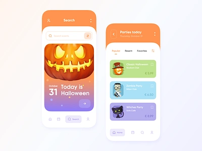 Event ticket app event event app halloween holiday holiday card holiday cards ios jack o lantern party event ui