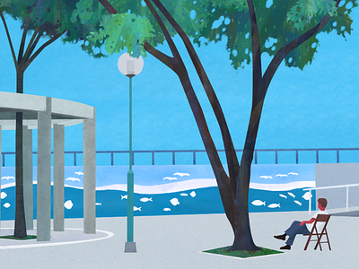 Man sitting alone affinitydesigner blue digitaldrawing illustration man park trees