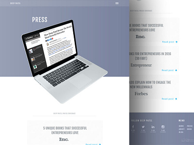 Press Page Design app design interface landing one page personal portfolio promo ui ux web