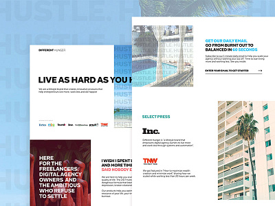 Lifestyle Brand Website for Millennial Entrepreneurs branding different hunger entrepreneurship freelancer lifestyle brand live as hard as you hustle marketing modern paradise tropical ux web design