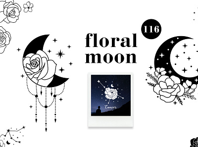 Floral moon. Graphic set branding celestial floral floral moon flowers graphic design illustration logo moon mystical