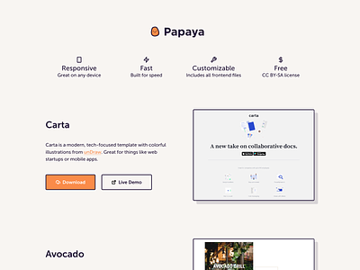 Papaya Redesign css download free freebie landing page responsive template ui ux web design website