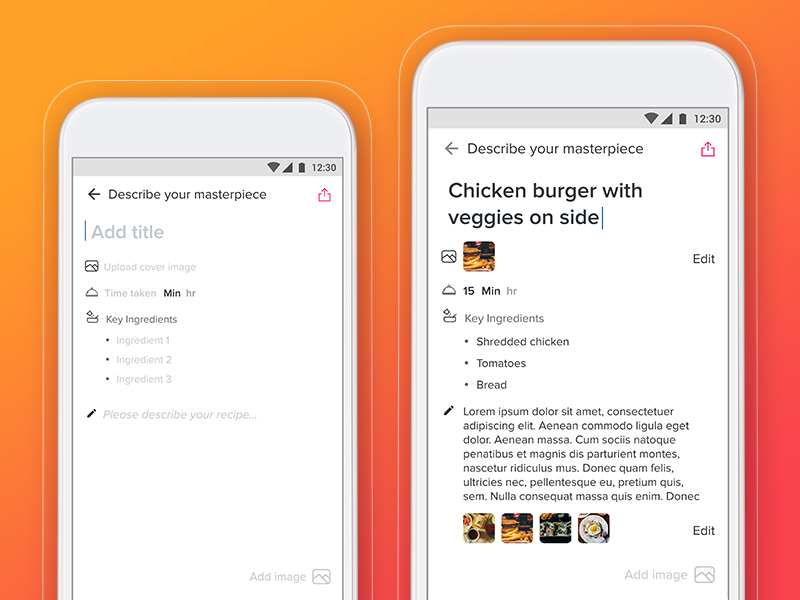 Form Exploration for a food blog minimalistic app blog form food ux ui