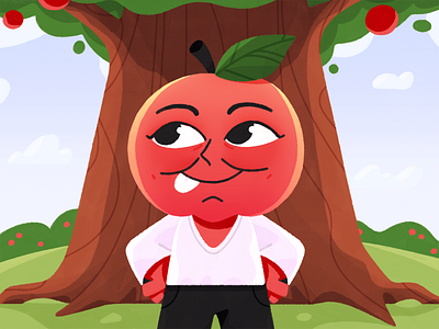 Sneaky Apple 2d apple art character design garden illustration tree