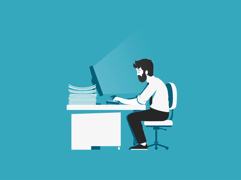 Tired man from work 2d animation characters flat illustration motion design