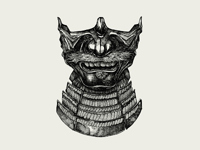 Samurai mask. Ink illustration. asia mask samurai mask