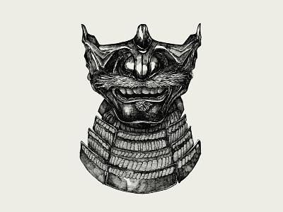 Samurai mask. Ink illustration.