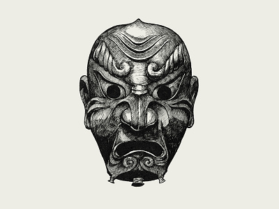 Samurai mask. Ink illustration. asia mask