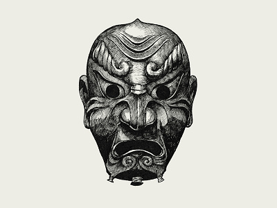 Samurai mask. Ink illustration.