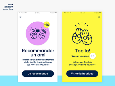 Optop - Application app application brand challenges eyeglasses hand high five icons illustration logo purple yellow