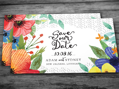 Save The Date floral flowers illustration invitation postcard save the date watercolor wedding