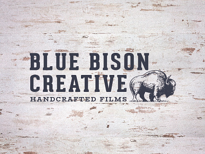 Blue Bison Handcrafted Films bison blue creative film hipster illustrator logo vintage wood texture wordmark