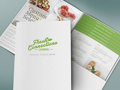 Fresh Connections Catering — Special Events Menu brand branding catering design folder layout layout design marketing menu mockup print print design
