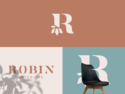 Robin Interiors botanical brand interior design logo serif