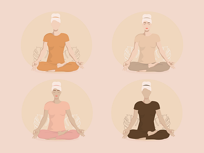 Girls with blonde hair in a lotus position in a faceless style.