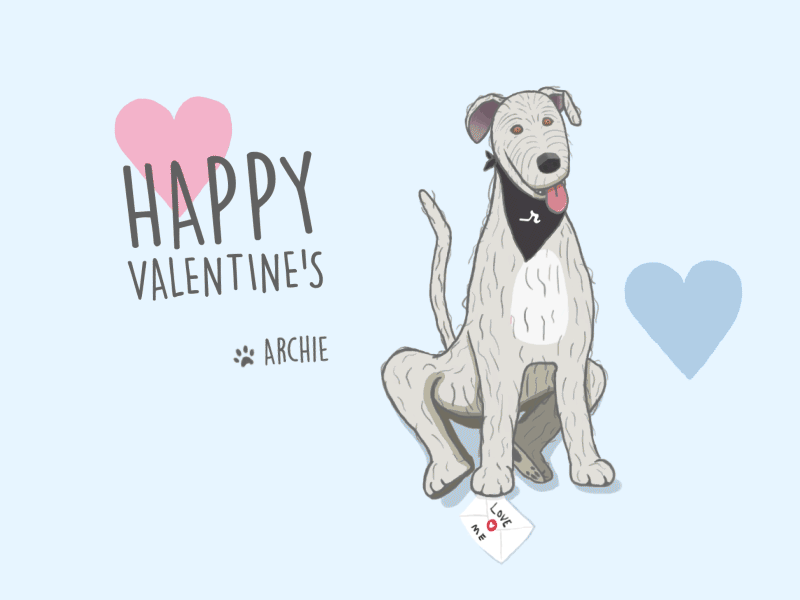 Archie Valentine's Day Cards 2017 animation character design dog drawing graphic design hearts illustration love paw puppy valentines day