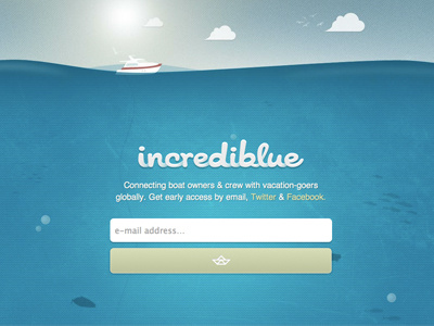 Incrediblue Splash Page blue boats ocean sea skipper startup tourism