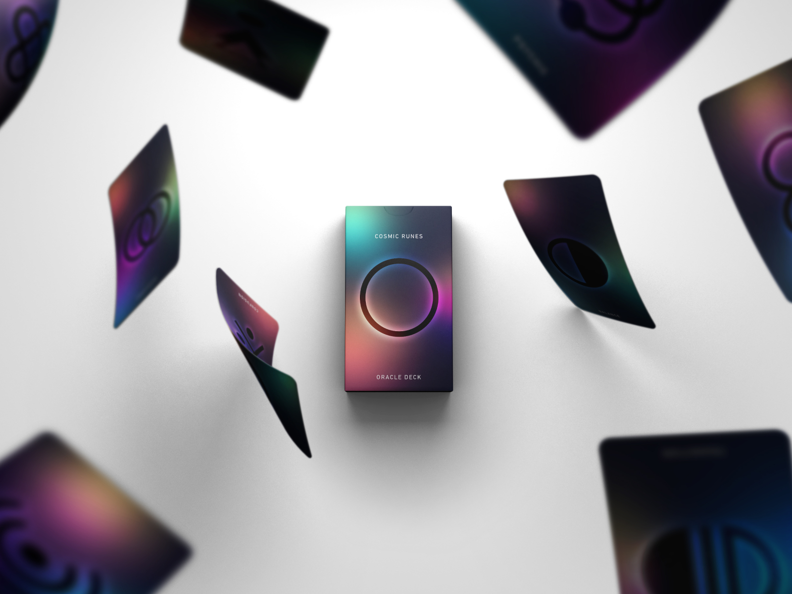 Cosmic Runes - Packaging Concept - Top View product vector illustration design colour color gradient intuition intuitive psychic oracle tarot cards card package packaging