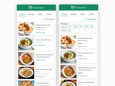 Pandabowl meal ordering system figma food food app icon design interaction design productdesign ui design userflow