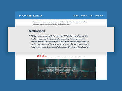 Zeal site testimonial branding flat blue grey portfolio web design zeal west