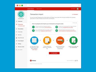 Transaction Import product landing page dashboard flat design icon design landing page product design pushpay ui design