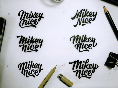 Mikey Nice logo concepts brand branding design illustration lettering letters logo logodesign type typography