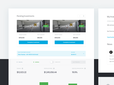 Dashboard & Investments clean dashboard design equity landing page marketing modern property ui