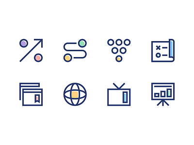 Iconset — Unique accelerator startup brand clean colorful design flat icon illustration landing page vector web