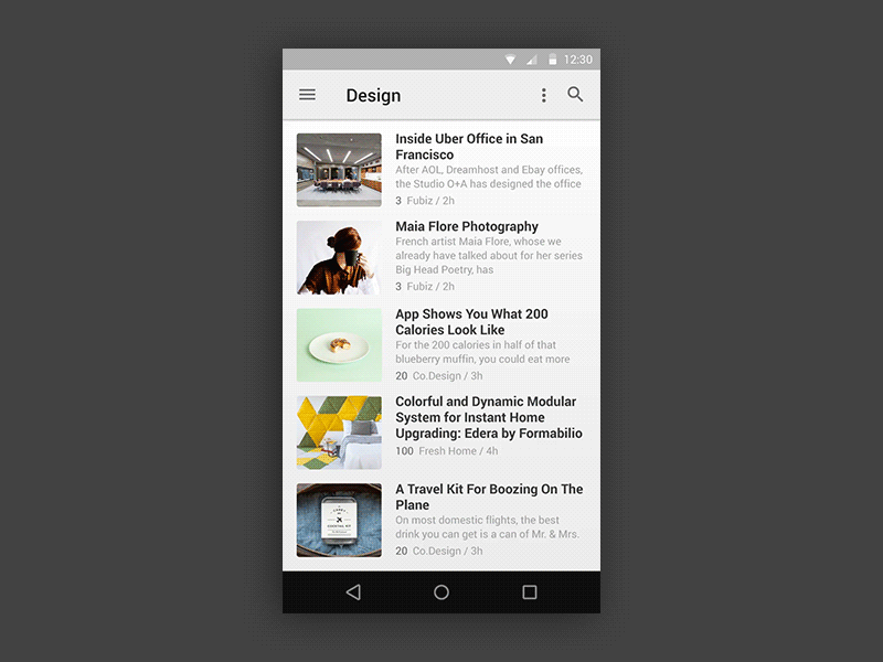 Material Design article animation for feedly