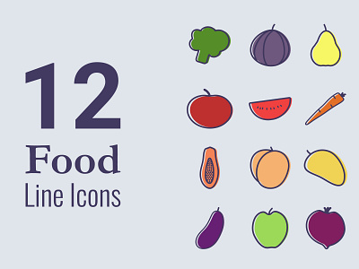 12 Food line icons app graphic design icons illustration smartphone ui