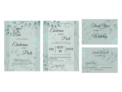 Wedding invitation date design eucaliptus illustration invitation save wedding