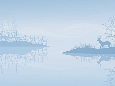 Lake trees and Deer silhouette