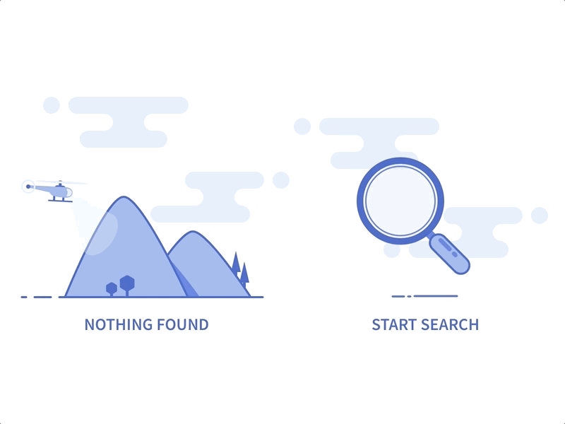 Search States animation blue clouds framer helicopter illustration mountains prototype search