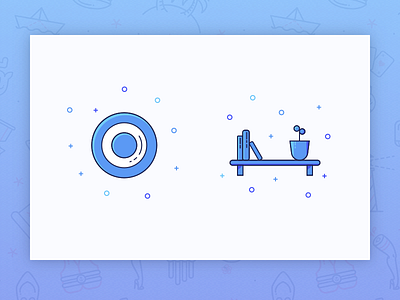 Story icon set — 4 blue goal icon icons outline shelf