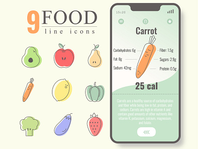 Healthy food icons in outline styles app design icon illustration outline vector иконка овощи фрукты ягоды
