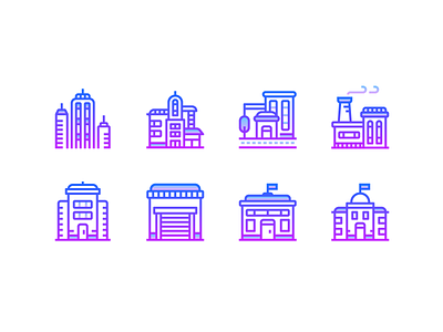 Gradient line: Buildings building city city building design factory gradient icon graphic design house icons icons pack icons set illustration outline icon school skyscraper ui design university ux design vector vector graphics