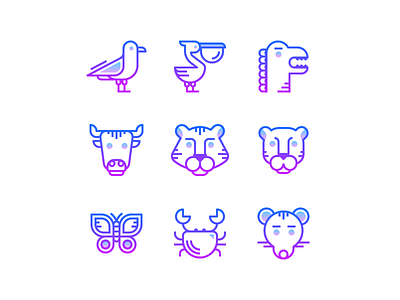 Gradient line: Animals animal animals bull butterfly crab design dragon fauna gradiant icons icons pack icons set illustration nature pelican rat ui design ux design vector vector graphics