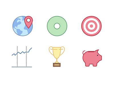 Animated Icons in Office style animated animation animation 2d animation design bank business finance goal graph icons location mograph motion pictogram pie chart piggy bank stocks target trophy ui